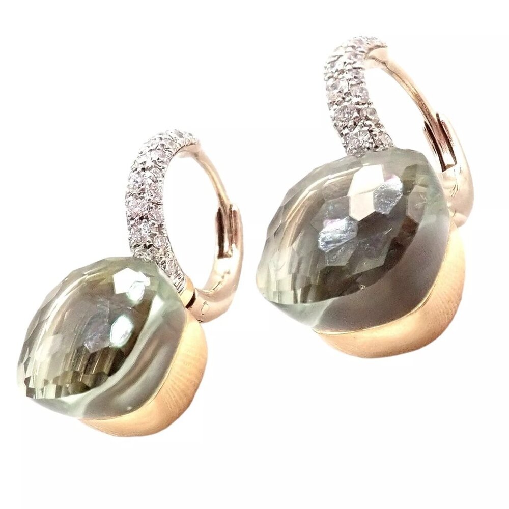 Authentic! Pomellato Nudo 18k Rose + White Gold Diamond Prasiolite Earrings - Picture 5 of 10